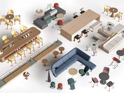 Modern Table And Chair Sets With Various Designs For Dining And Café Interior 3d model