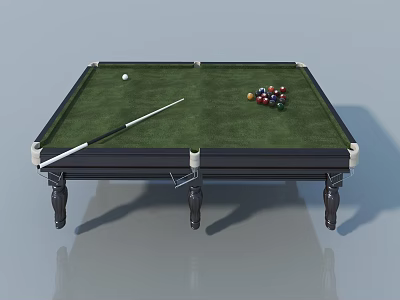 Classic Billiard Table With Green Felt Surface Cue Stick And Balls 3d model
