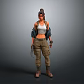 A Woman In White Tank Top And Khaki Cargo Pants With Jacket Draped Over Shoulders