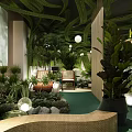 Relaxing Indoor Space With Natural Plants Bathtub And Green Ceiling Decor