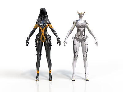 Futuristic Sci Fi Characters And Creatures With Black Orange And White Gold Armored Suits 3d model