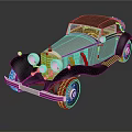Vintage Convertible Car Featuring Silver Body Brown Top Classic Chrome Details and Round Headlights