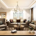 Modern Living Dining Room Interior With Wooden Table Chairs Pendant Lights And Wall Decor
