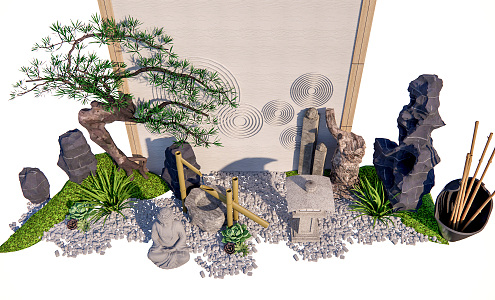 New Chinese style landscape sketch Kale landscape rockery waterscape garden sketch stone 3d model