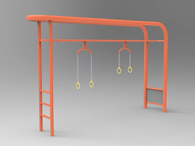 Orange Outdoor Fitness Frame With Hanging Rings And Ladder For Sports Training 3d model