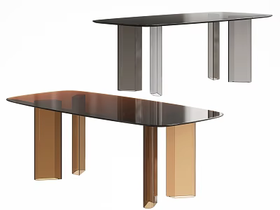 Modern Dining Table With Sleek Black Glass Top And Copper Silver Metal Legs 3d model