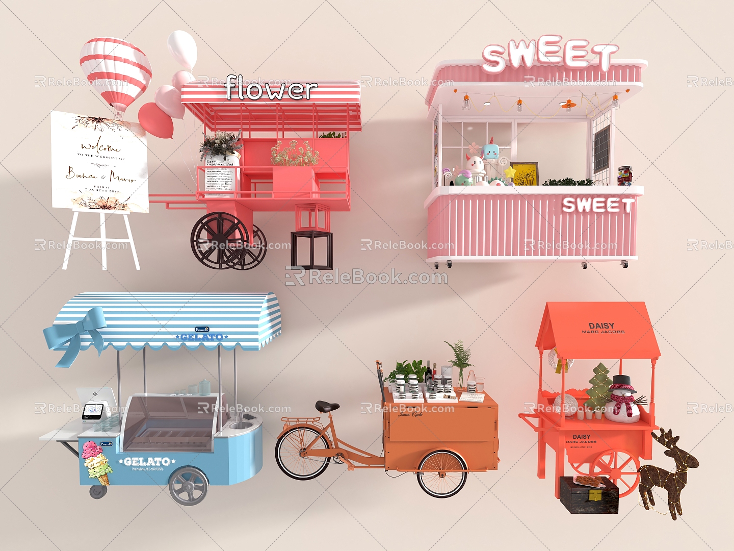 Vans Stall Internet Celebrating Night Market Booth Internet Celebrating snack cart Trolley Kiosk Ice Cream Sale Truck 3d model