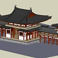 Ancient Architecture With Traditional Wooden Eaves Red Pillars And Black Tile Roof