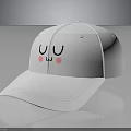 White Baseball Cap with Cartoon Smiley Face Closed Eyes and Pink Blush