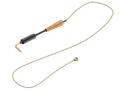 Professional Industrial Detection Tool with Wooden Handle Black Device and Long Gold Cable Probe 3d model