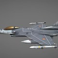 Military Fighter Jet With Gray Camouflage Paint Golden Nose Cone Mounted Missiles And Wing Markings