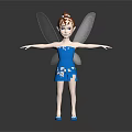 3D Fairy Character With Blue Dress Brown Hair And White Wings Standing