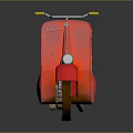 Red Vintage Scooter with Yellow Green Checkered Seat and Glossy Reflection on Dark Background