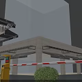 Modern Building Entrance Gate With Stone Structure Glass Doors And Canopy