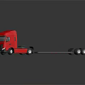 Three Red White Blue Flatbed Trucks With Long Trailers For Transport