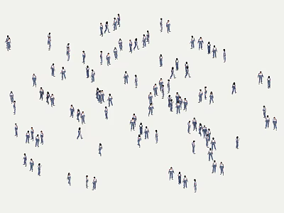Multiple People Standing Scattered in Groups Across Open Public Space 3d model
