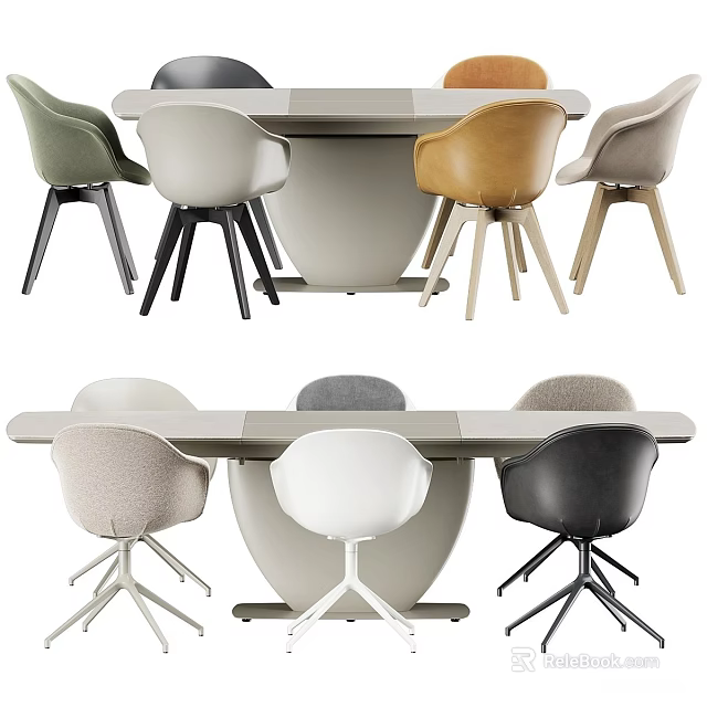 Modern Dining Table Set With Colorful Chairs And Sleek Minimalist Design 3d model 
