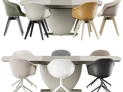 Modern Dining Table Set With Colorful Chairs And Sleek Minimalist Design 3d model