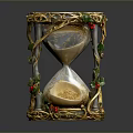 Ornate Decorative Hourglass With Golden Vine Frame And Red Berry Accents Glass Sand Timer