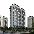 Modern High Rise Residential Building Exterior With Light And Dark Facade And Green Trees