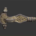 Ornate Decorative Metal Handle With Intricate Gold Silver Patterns And Red Gemstone