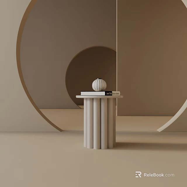 Minimalist Modern Side Table With Cylindrical Legs Decorative Object And Geometric Shapes In Neutral Background 3d model 
