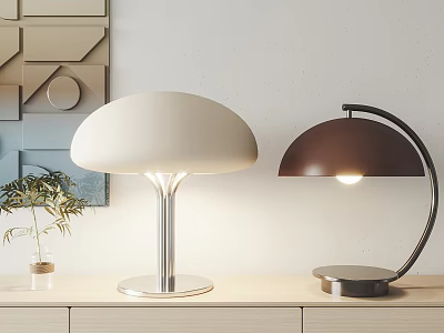 Two Modern Table Lamps White Mushroom And Dark Brown Curved Design For Home Decor 3d model