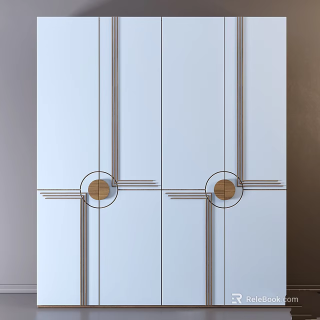 Light Blue Panel Design With Vertical Horizontal Lines And Wooden Circular Accents 3d model