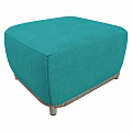 Stylish Turquoise Fabric Ottoman With Wicker Trim And Wooden Legs