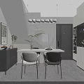 Modern Living And Dining Room Interior With Black Sofa Geometric Rug And Round Pendant Lights