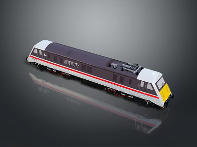 Intercity Model Train With White Body Red Stripe And Yellow Front Design 3d model