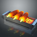 Stainless Steel Corn Roasting Grill With Flaming Cobs On Metal Grate