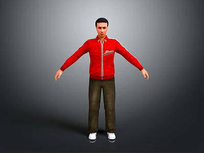 Man in Red Jacket with Dark Pants and White Shoes Standing with Arms Outstretched 3d model