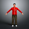 Man in Red Jacket with Dark Pants and White Shoes Standing with Arms Outstretched
