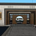 Chinese Style Building Facade With Stone Material And Symmetrical Portico Decorative Elements 3d model