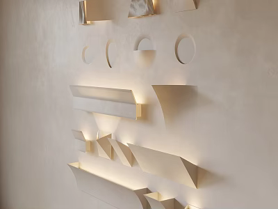 Modern Wall Lamps With Various Geometric Shapes Mounted On Beige Wall For Illumination 3d model