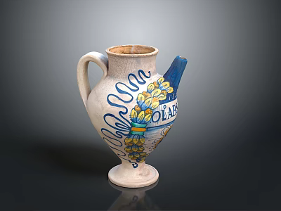 Carved Vase Sculpture With Blue Yellow Decorative Patterns Wave Designs And OCEAN Lettering 3d model