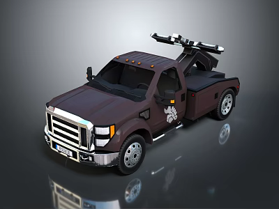 Brown Tow Truck With Tow Equipment Front Grille And Silver Wheels 3d model