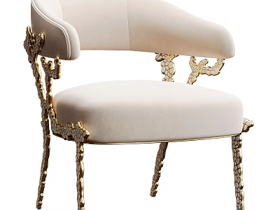Elegant Accent Chair With Beige Upholstery And Gold Carved Frame 3d model