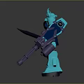 Cyan Blue Mecha Warrior Action Figure With Sword And Gun Weapon