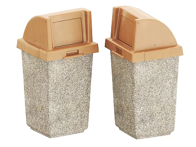 Practical Two Brown Lidded Textured Gray Trash Bins For Daily Household Use 3d model