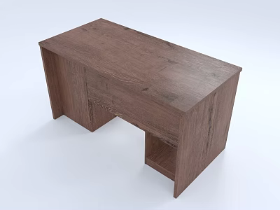 Dark Brown Wooden Desk With Simple Design And Lower Shelf Storage 3d model