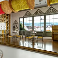 Teddy Bear Themed Restaurant Interior With Wooden Bear Figures Bar Counter And Stools