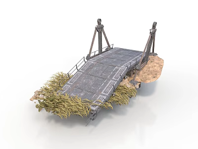 Metal Bridge Structure With Deck Supports Grass And Dirt Surroundings 3d model