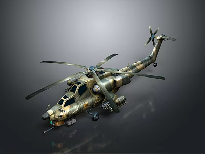 Camouflage Military Helicopter With Twin Rotor And Detailed Fuselage Design 3d model