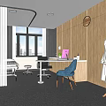 Modern Hospital Outpatient Ward With Hospital Bed Desk Chair Window Wooden Wall And Ceiling Lamp