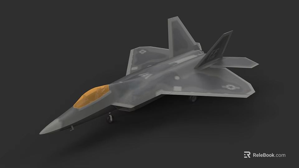Modern Stealth Fighter Jet 3D Model With Gray Body And Orange Canopy 3d model 