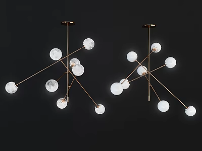 Modern Chandelier with Golden Metal Frame and White Spherical Crystal Glass Shades 3d model