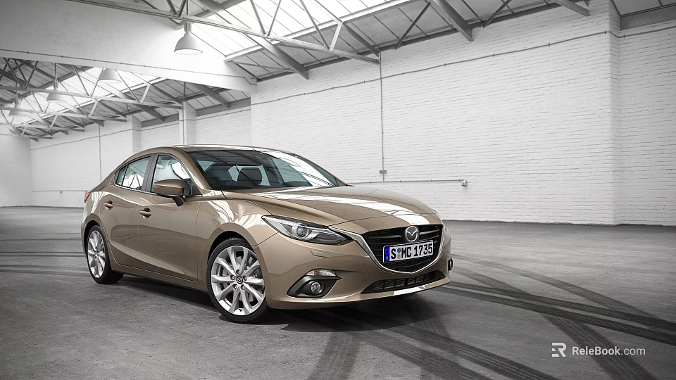 Golden Tan Sedan Car With Modern Sleek Exterior And Alloy Wheels In Indoor Showroom 3d model 