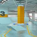 Indoor Fitness Training Space With Numbered Platforms Yellow Columns And Floor Lines